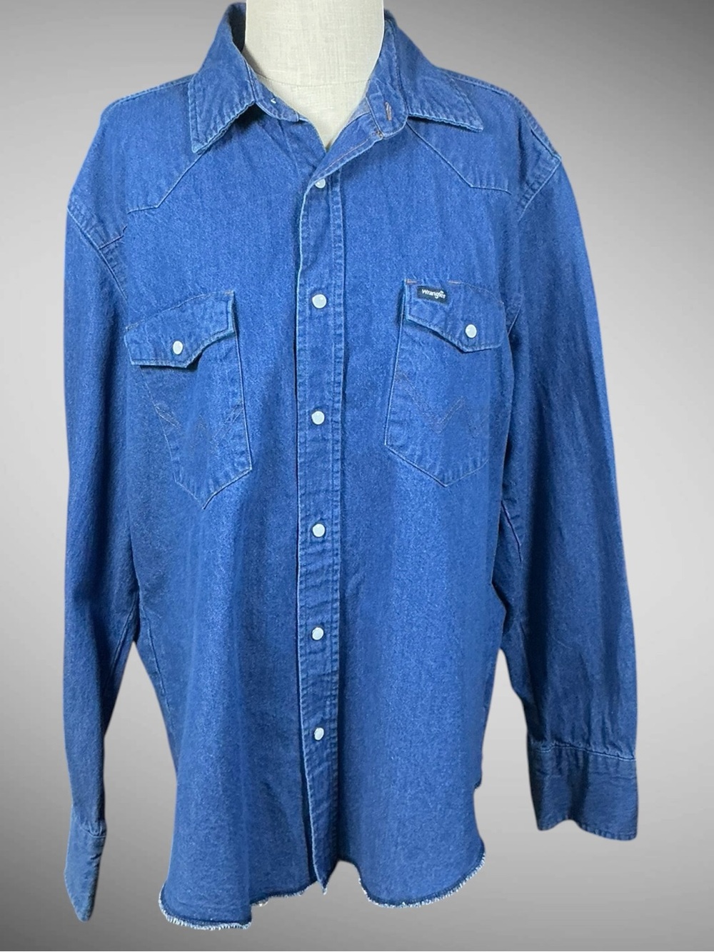 Wrangler Cowboy Cut Denim Western Snap Shirt Mens XL MS70119 Cotton Blue